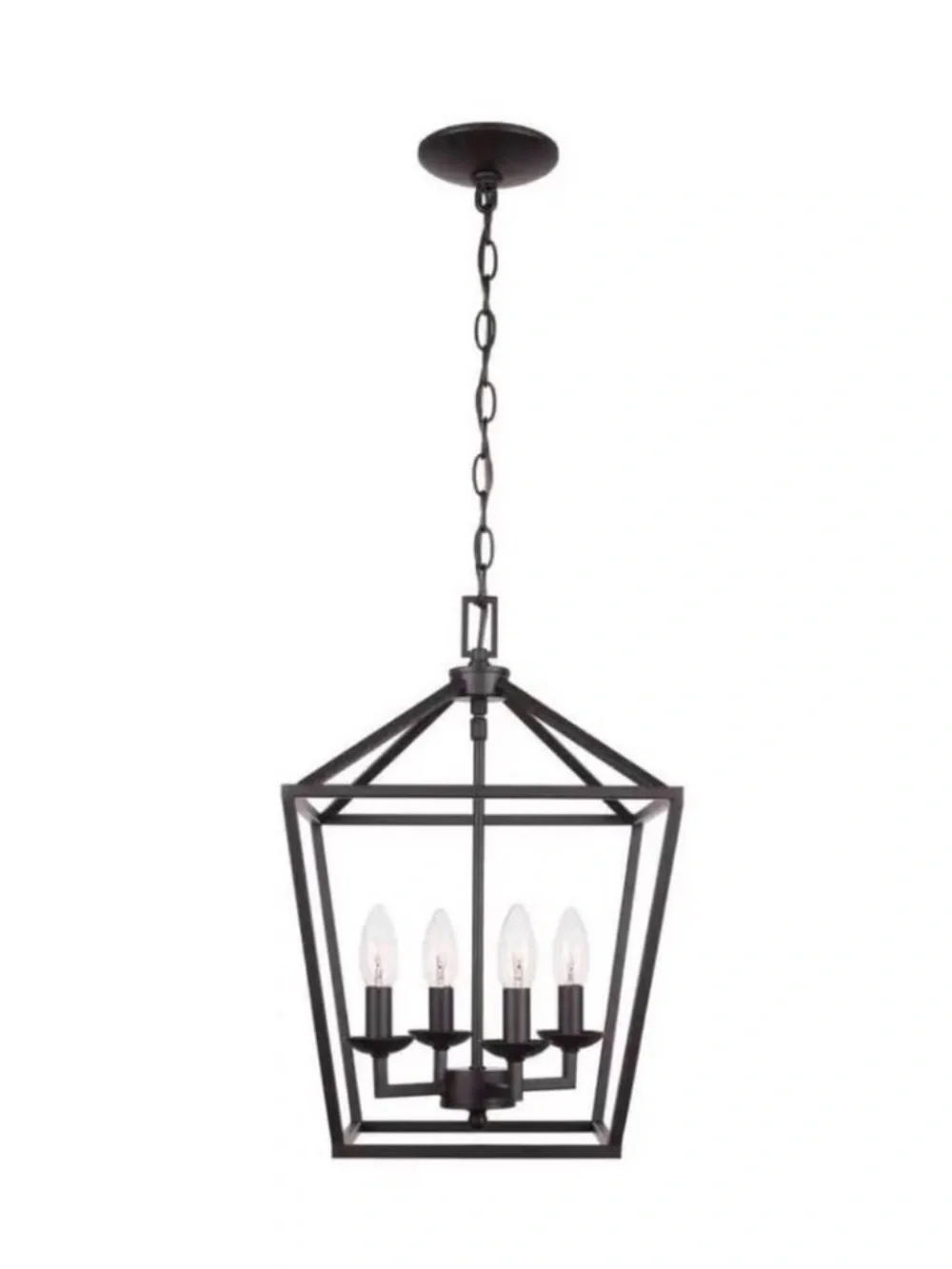 Black Metal Lantern Chandelier - 4-Light Pendant